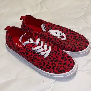 Red leopard print shoes